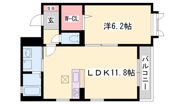 カルムリー福崎B(1LDK/3階)の間取り写真