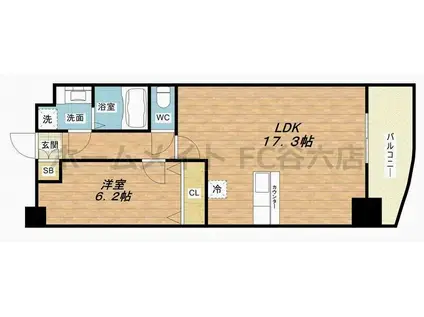 セレッソコート上本町イースト(1LDK/9階)の間取り写真