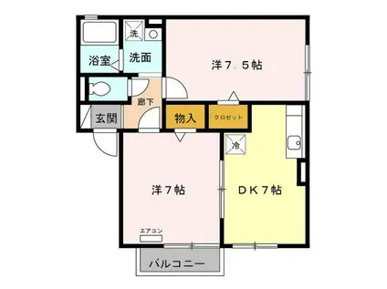 SHINE ARK D棟(2DK/2階)の間取り写真