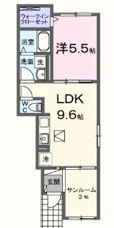 フレグランス(1LDK/1階)の間取り写真