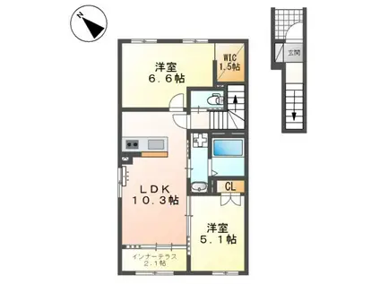津福本町アパート(2LDK/2階)の間取り写真