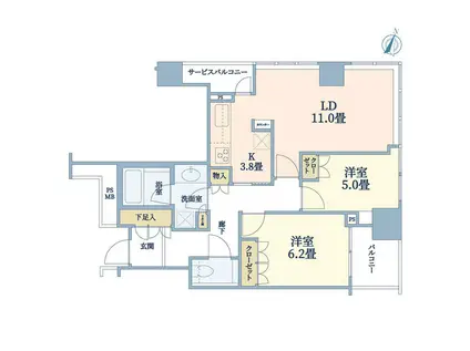 横浜ポートサイドプレイスタワーレジデンス(2LDK/7階)の間取り写真