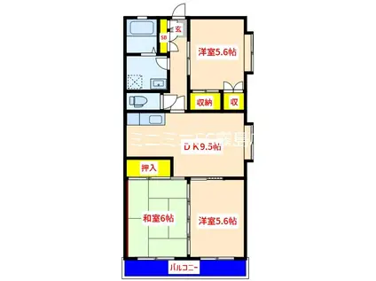 フォンティーヌ西小路(3DK/1階)の間取り写真