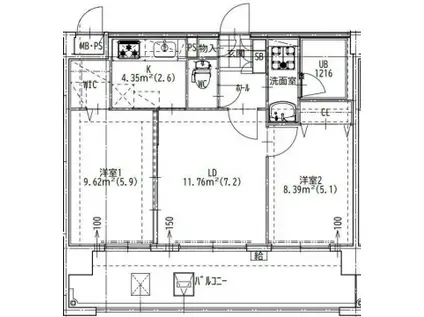 クインテットミナミフクオカ(2LDK/8階)の間取り写真
