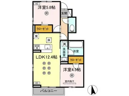 D-ROOM片江2丁目(2LDK/1階)の間取り写真