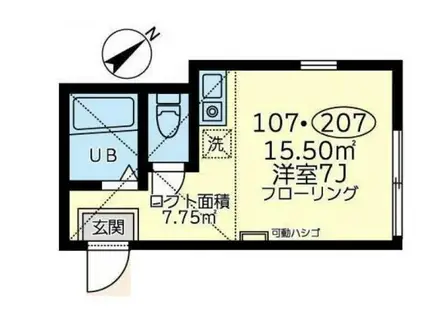 ユナイト日の出サンタクリフト(ワンルーム/2階)の間取り写真