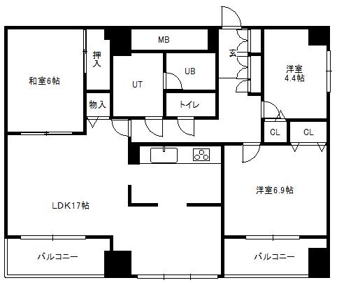 ヴィルヌーブ円山(3LDK/8階)の間取り写真