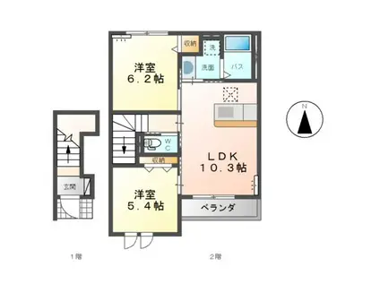 クルールII(2LDK/2階)の間取り写真