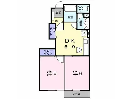メイユール北泉A棟(2DK/1階)の間取り写真
