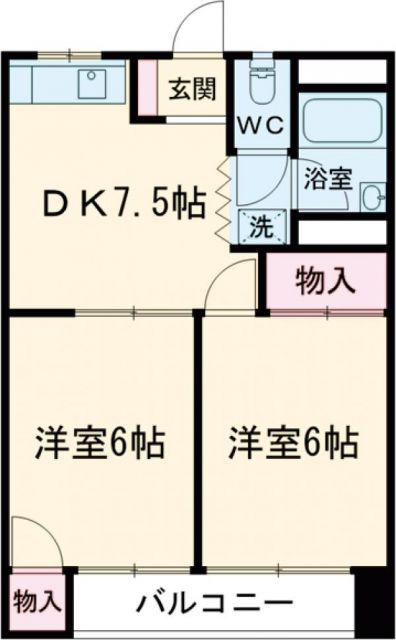 アベニューハイツ石川(2DK/4階)の間取り写真