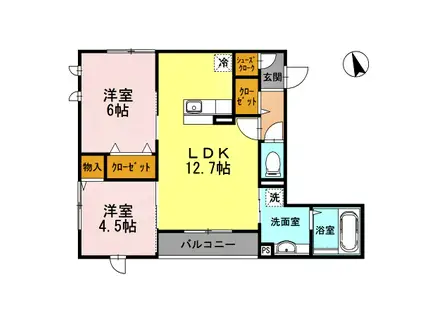 ジャルディネットK(2LDK/2階)の間取り写真