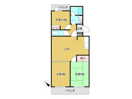 ジュネス宮崎台(3LDK/4階)の間取り写真