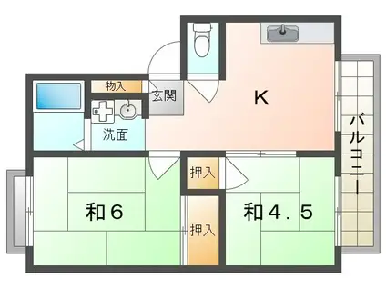 ハイツ千鶴II(2DK/2階)の間取り写真