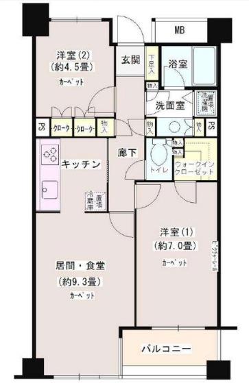 目黒本町パーク・ホームズ(2LDK/4階)の間取り写真