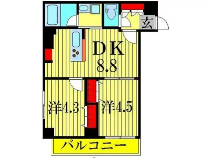 HYS両国(2DK/9階)の間取り写真