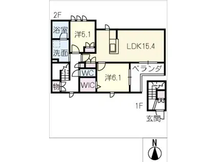 BAMBOO DEUX(2LDK/2階)の間取り写真