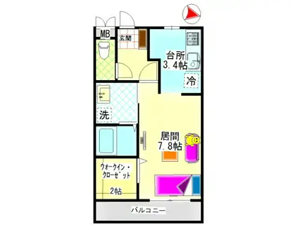 ウィステリアB(1K/2階)の間取り写真