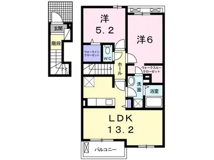 カレント大町II(2LDK/2階)の間取り写真