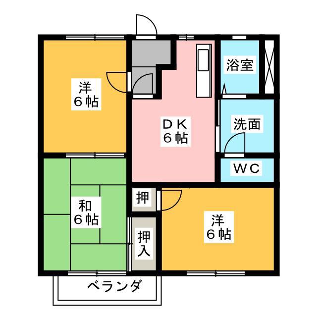 ネオハイツオーク D棟(3DK/1階)の間取り写真