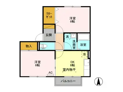 D-ROOM フラワーレジデンス森田 七番館101(2DK/1階)の間取り写真