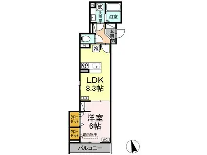 D-ROOM PREMIUM多磨霊園駅(1LDK/2階)の間取り写真