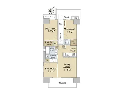 シティテラス神崎川駅前(3LDK/13階)の間取り写真