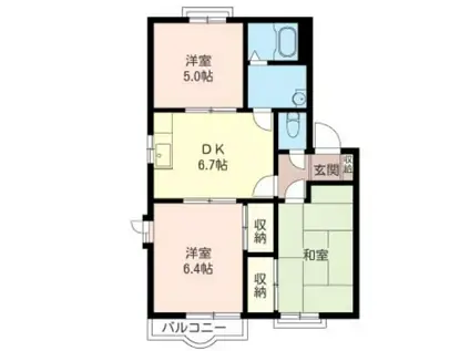 グラシューズつきみ野II(3DK/2階)の間取り写真