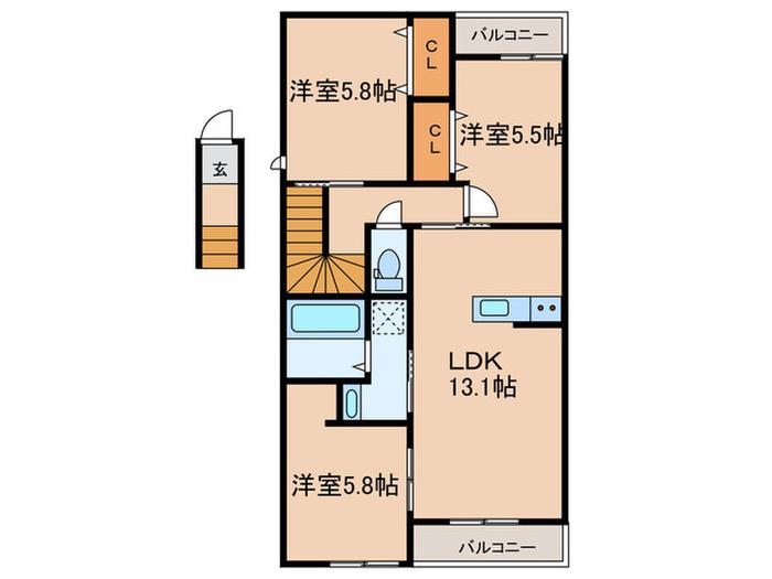 尼崎市西昆陽2丁目集合(3LDK/2階)の間取り写真