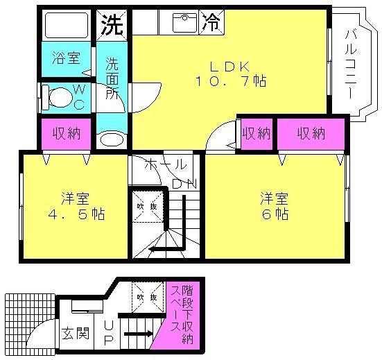 カリーノ・S(2LDK/2階)の間取り写真
