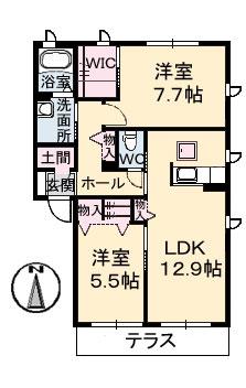グランマストティアラA棟(2LDK/1階)の間取り写真