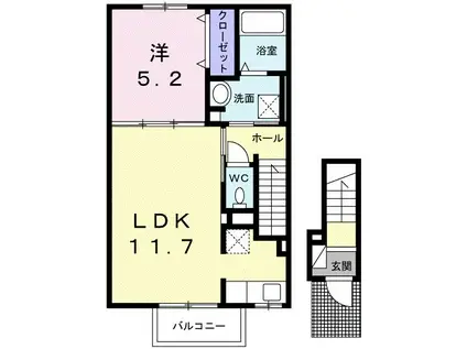 プリート蛎瀬(1LDK/2階)の間取り写真