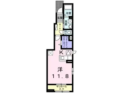 プリムローズ II B(ワンルーム/1階)の間取り写真