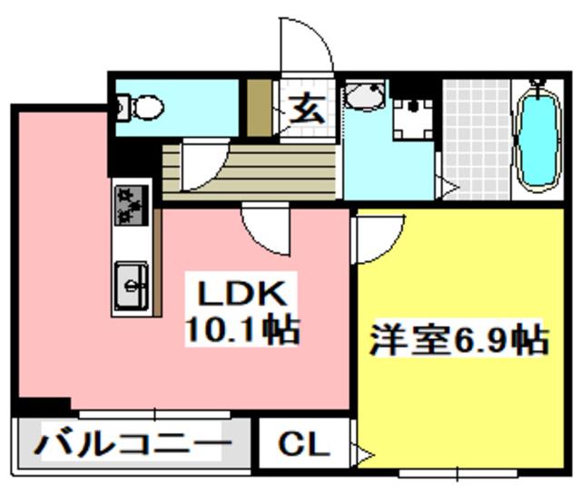 ハイツ若草(1LDK/1階)の間取り写真