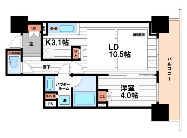 ローレルタワー堺筋本町(1LDK/4階)の間取り写真