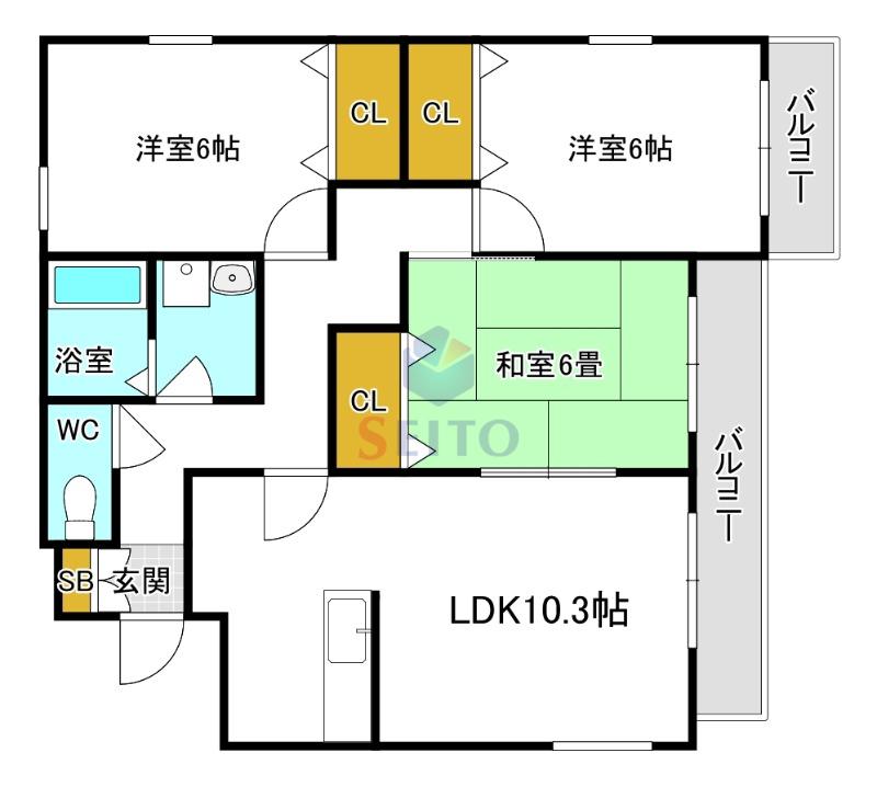 マーメイドハイツ(3LDK/2階)の間取り写真