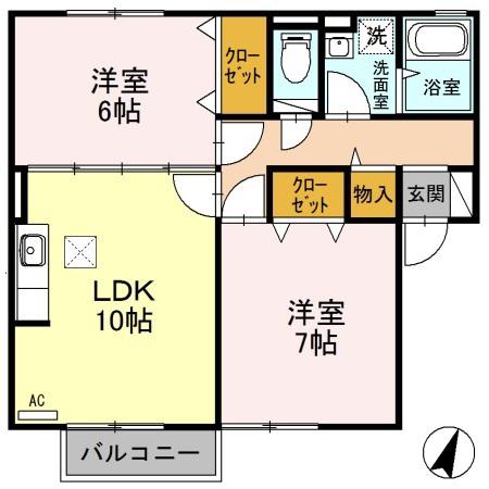セジュールオリーブ 103(2LDK/1階)の間取り写真