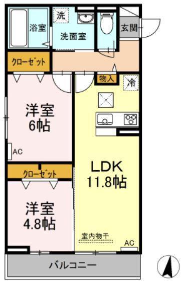 銀河タウン E(2LDK/2階)の間取り写真