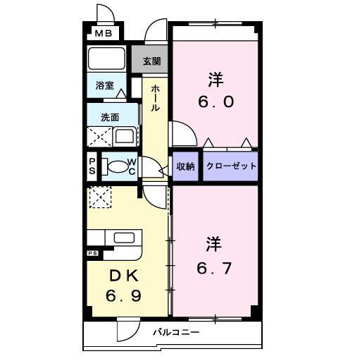 グレース向中野(2DK/3階)の間取り写真