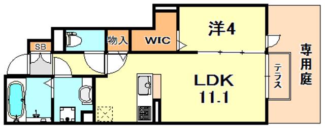 フェーブ千代が丘(1LDK/1階)の間取り写真