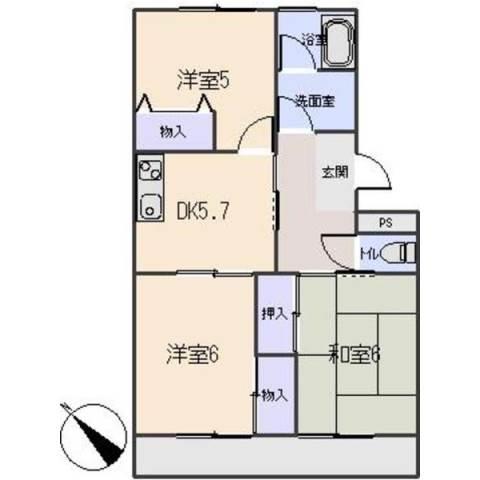 グランドゥール須田(3DK/4階)の間取り写真