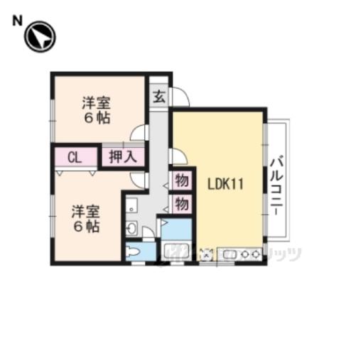 ルシオールⅠ(2LDK/1階)の間取り写真