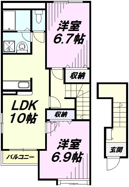 ベル・グラース(2LDK/2階)の間取り写真