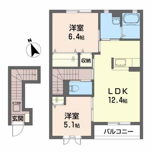 グランパルクK2(2LDK/2階)の間取り写真