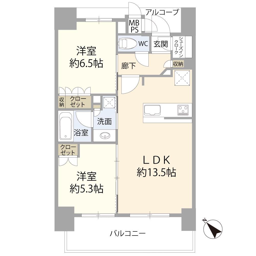 ワコーレ神戸みなと元町(2LDK/3階)の間取り写真