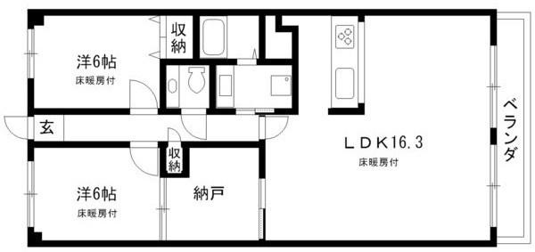 ビラ三秀山中(2LDK/3階)の間取り写真