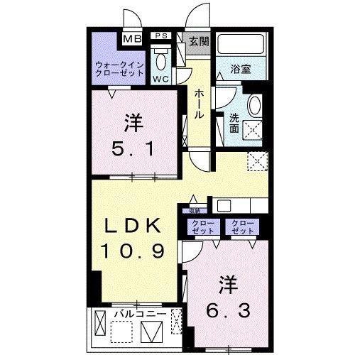 ライプネス・エム(2LDK/2階)の間取り写真