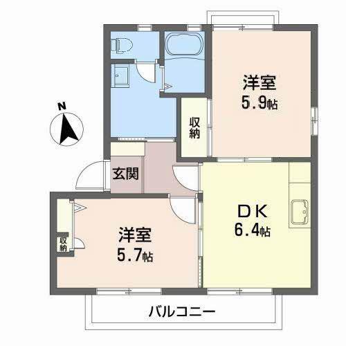 アビ-ロードB(2DK/2階)の間取り写真