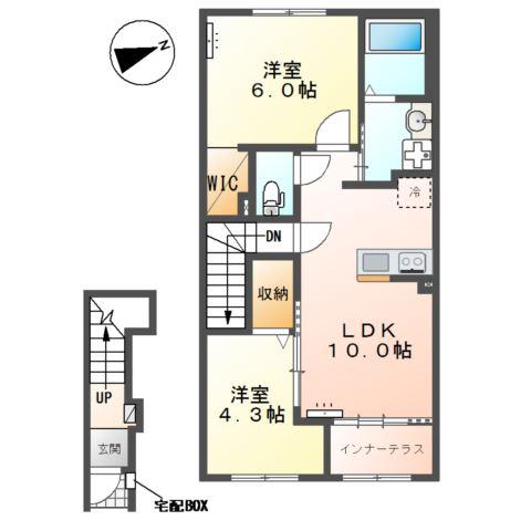 東田中アパート(2LDK/2階)の間取り写真