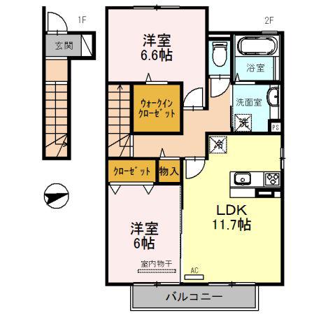 グレイスガーデン(2LDK/2階)の間取り写真