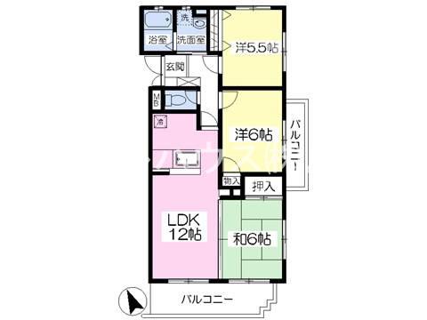 タモンズハートビレッジA(3LDK/1階)の間取り写真